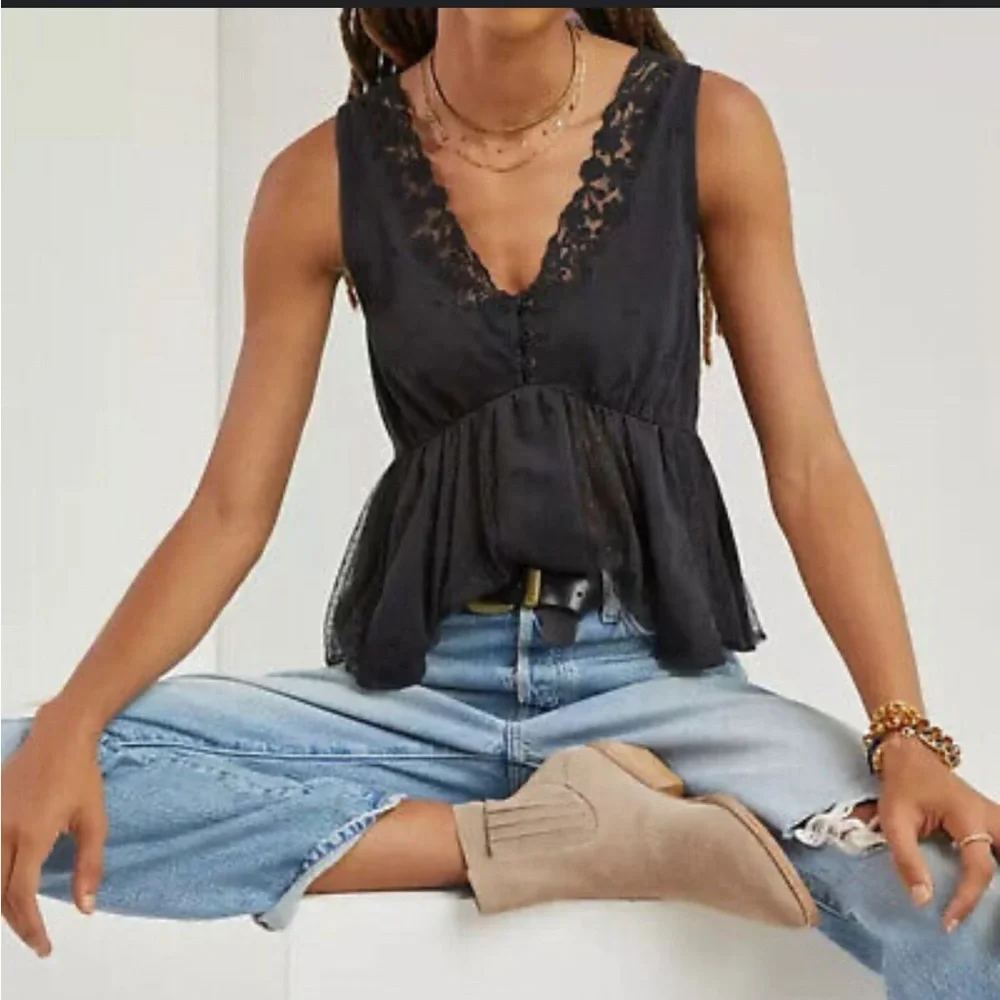 NWT Anthropologie x Forever That Girl Black Lace Sleeveless Blouse - Picture 2 of 5